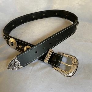 Handmade Black Leather Western Conch Belt